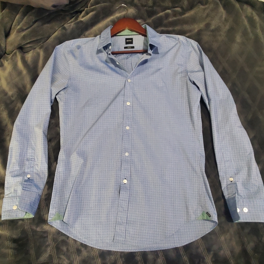 Hugo Boss Men's Blue Textured Button Down Slim-Fit Shirt